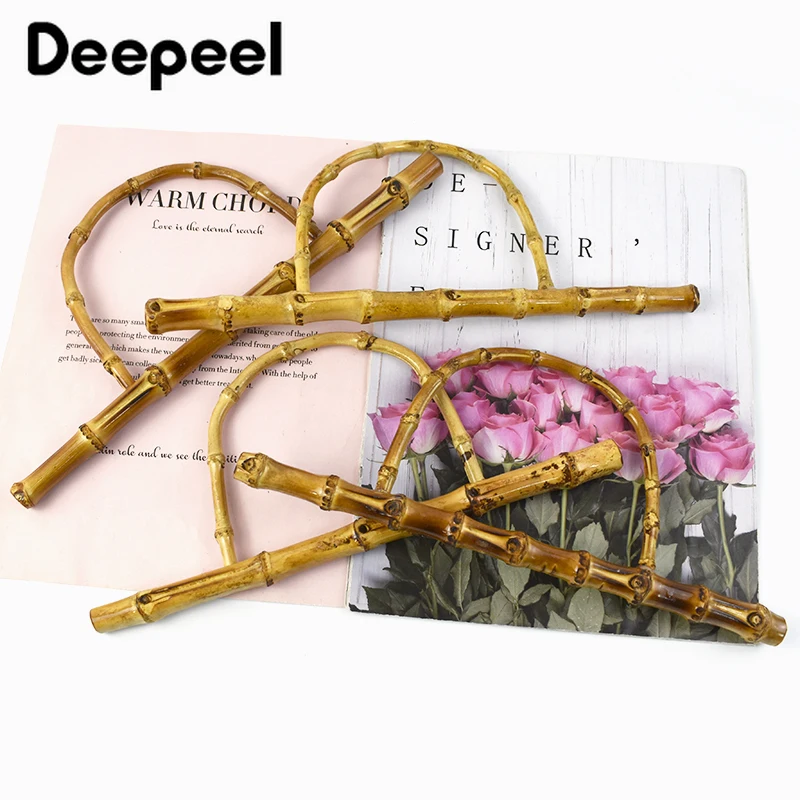 2/4Pcs Deepeel 28/30cm Natural Bamboo Handles HandBag Woven Bag DIY Handmade Craft Round Handle Bags Wooden Closure Accessories