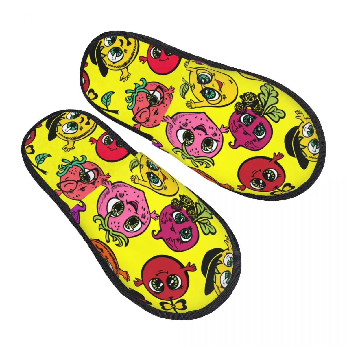

Winter Women Men Non-Slip Flat Slippers Fashion Cartoon Fruits Indoor Fur Soft Warm Shoes