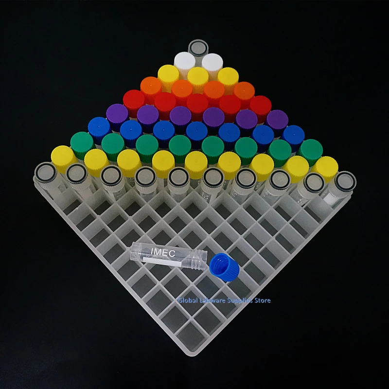 100Pieces Plastic 1.8ml Freezing Tube + One Piece 100 Vents Plastic Freezing Tube Storage Box