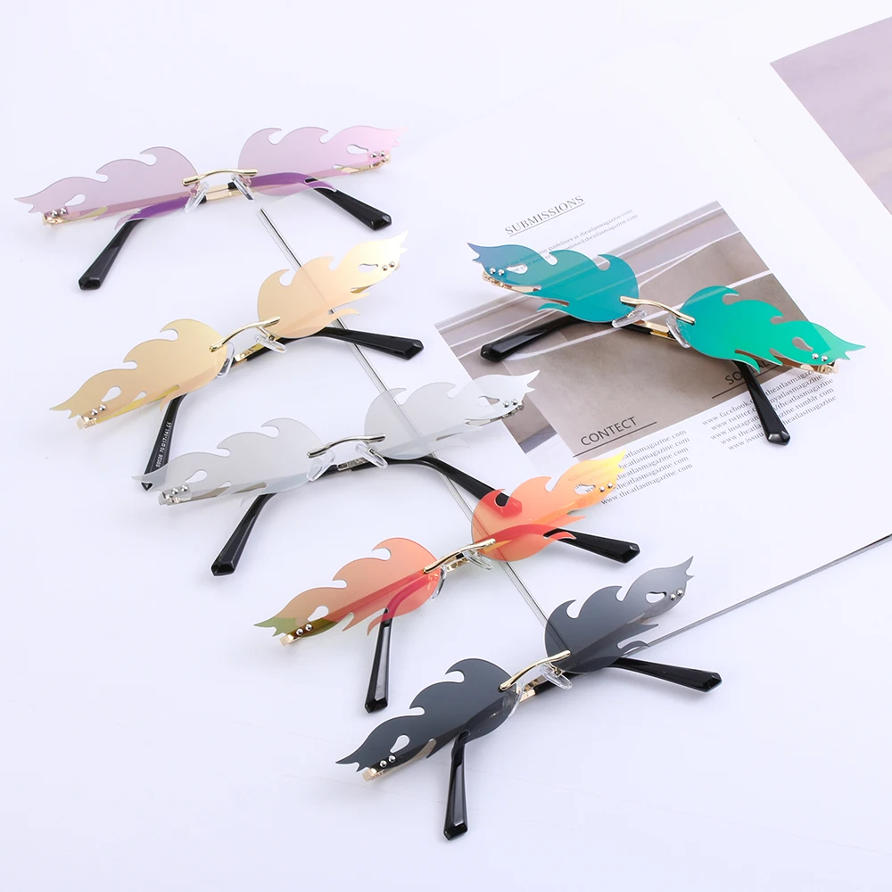 

UV 400 Trending Narrow Sunglasses Streetwear Wave Sun Glasses Rimless Fire Flame Fashion Sunglasses