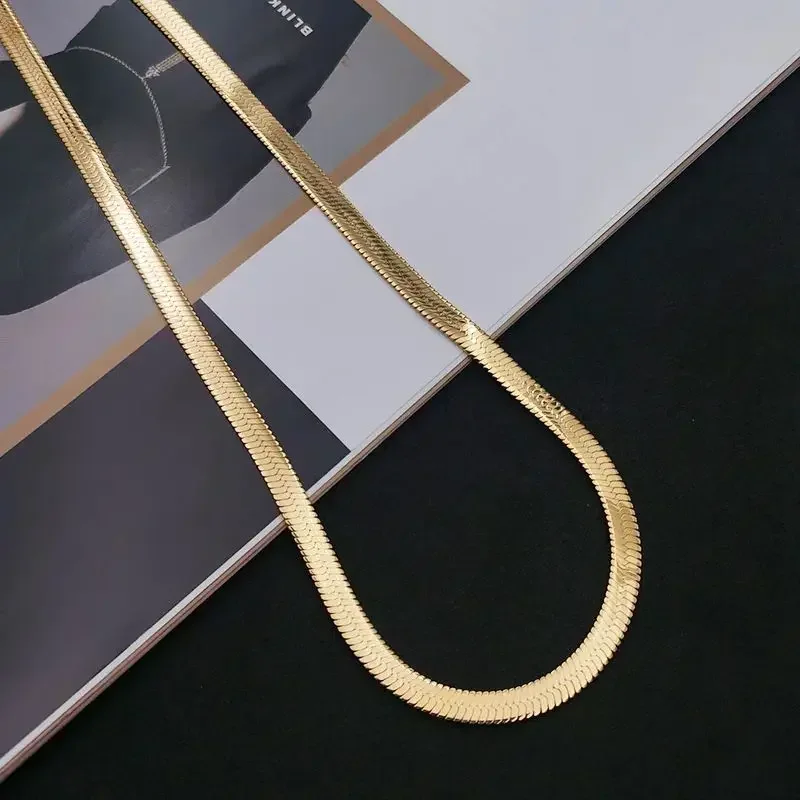 Elegant 18K Gold-Plated Sterling Silver Flat Chain Necklace - Luxury Fine Jewelry Gift