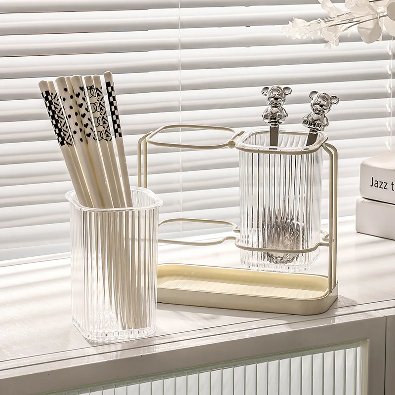 Household Chopstick Holder Luxury Kitchen Cutlery Storage Box Draining Rack Wall-mounted Chopstick Cage Home Living Supplies
