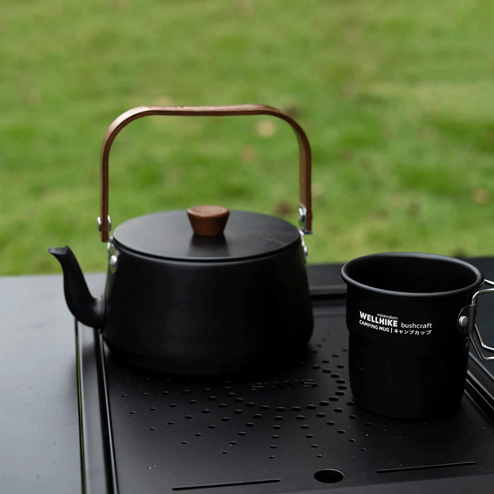 1.1L Outdoor Portable Teapot with Wooden Handle Boiling Stovetop Pot Aluminum Alloy for Outdoor Travel Camping