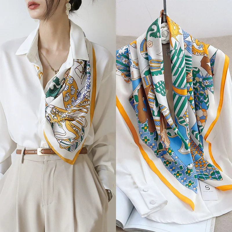 

New Silk Scarf 90x90cm Luxury BrandDesigner Hair Print Head Large Handkerchief Hijab Shawl Women Bandanna Foulard Muffler Wrap