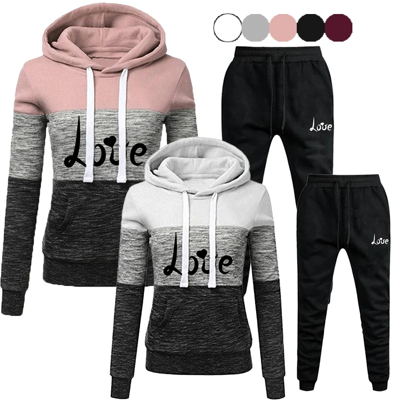 hot selling women s fashionable sportswear printed three striped hoodie and jogging pants women s sports slim fit sexy set Hot selling latest women's jogging set hooded sweatshirt and sports pants women's casual sports hooded set