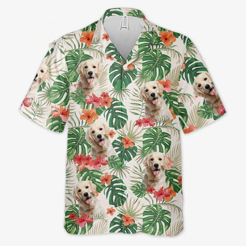 

New Fashion Men's Shirt Flowers Dog 3D Print Summer Short Sleeved Shirts Oversized Casual Hawaii Beach Vacation Men's Clothing