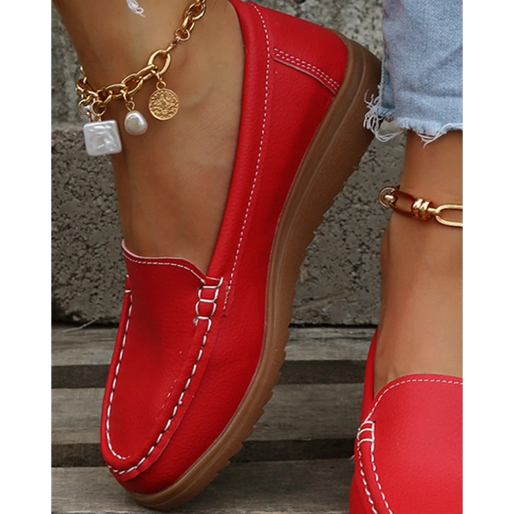 Women Slip On Round Toe Pu Leather Sneakers Autumn Women Casual Daily Flats Shoes 2024 Korean Style Spring Autumn