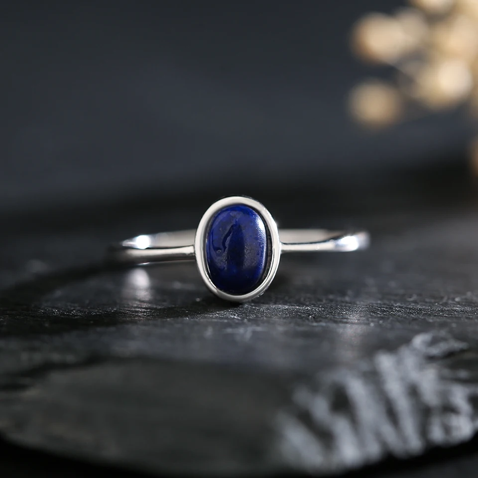 Silverly Sterling Silver Flat Top Ring – Oval Simulated Lapis Lazuli Gemstone In 925 Silver For Women - View #10
