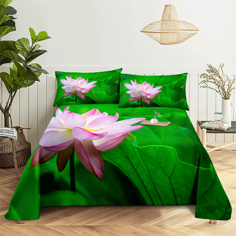 

Pink Lotus 0.9/1.2/1.5/1.8/2.0m Bedding Sheets Set Luxury Digital Print Polyester Bed Flat Sheet Bed Sheets and Pillowcases