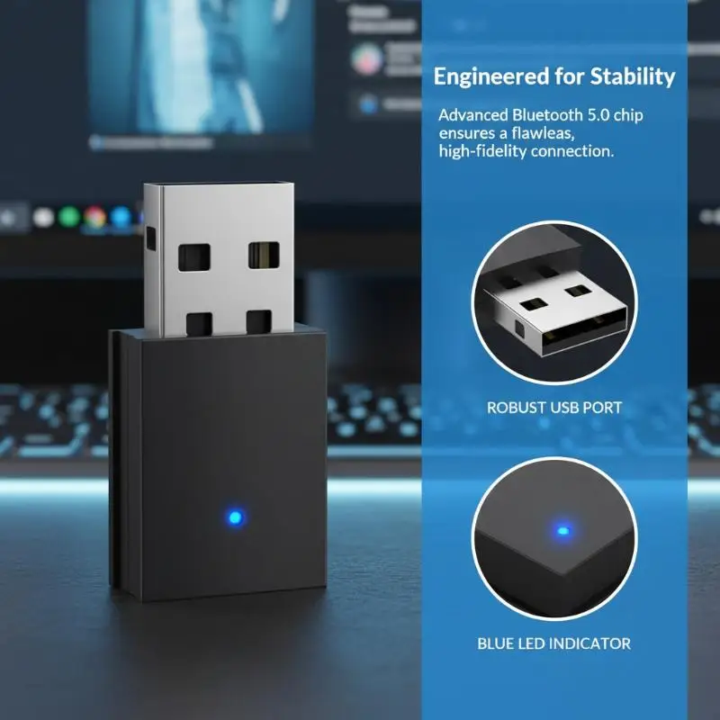 플러그 앤 플레이 USB 블루투스 5.0 오디오 송신기 어댑터 ? 컴퓨터, 데스크탑, 노트북 및 TV용 무선 오디오 송신기