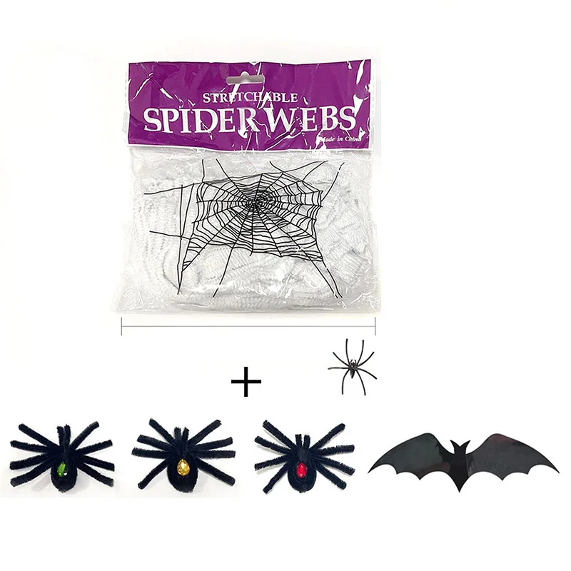

Украшение для Хэллоуина Паук Паутина растягивающийся паутина с поддельными пауками летучие мыши для наружного и внутреннего декора
