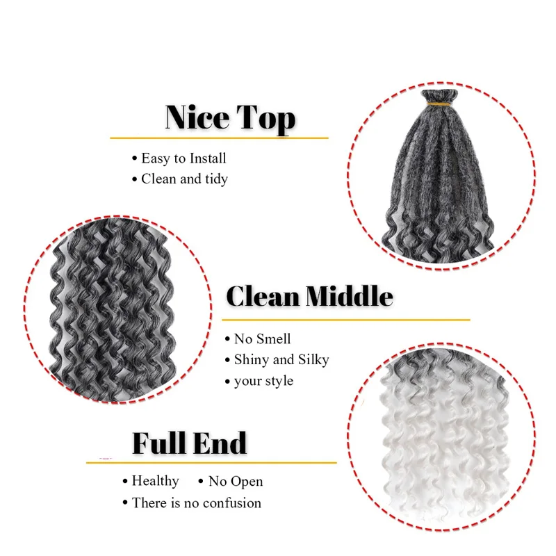 20가닥 히피 스타일 크로셰 헤어 보헤미안 브레이드 헤어 24인치 흑인 여성용 합성 헤어 데일리 크로셰 헤어 곱슬 끝처리