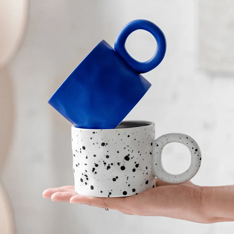Ceramic Coffee Mug Handmade Nordic Style Blue Porcelain Cup