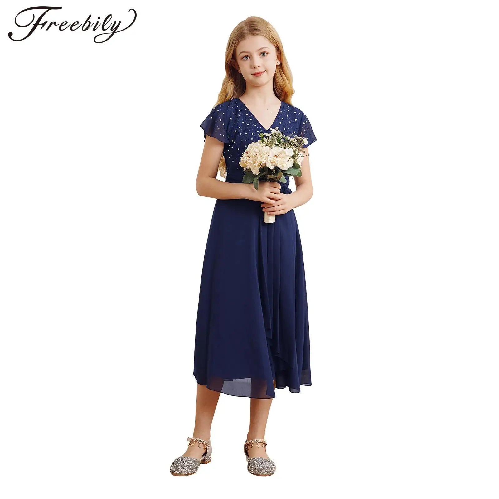 

Детское шифоновое платье принцессы, элегантное вечернее платье для выступлений на сцене, бальных танцев, для детей и подростков