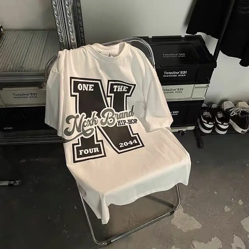 

Футболка в американском стиле хип-хоп с буквенным принтом, футболка с коротким рукавом для мужчин и женщин, летняя свободная повседневная одежда для пары