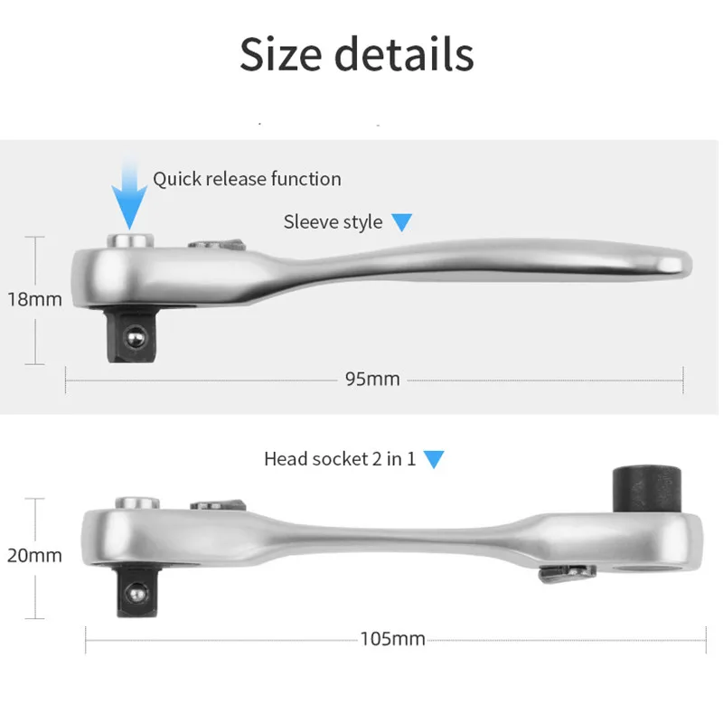 Description Picture 5 of itemMini 1/4 inch Double Ended Quick Socket Ratchet Wrench Rod Screwdriver Bit Tool Contain 1 x Ratchet Handle Wrench