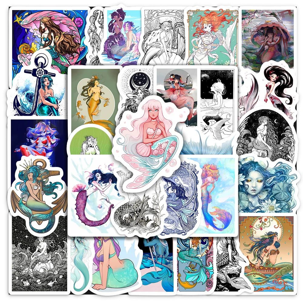 Cartoon Stickers Decorative Stickers Animal Stickers Cartoon Sticker Kawaii Cute Mermaid Stickers Cartoon Cool Girl Decals Childs Toys for Laptop Phone Suitcase Notebook Skateboard Waterproof PVC