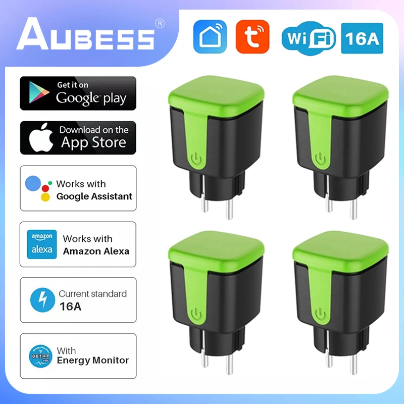 Aubess Outdoor Waterproof Smart Plug, 16A WiFi Remote Control Smart Socket  With Power Monitor Function,For Tuya Smart Life Alexa