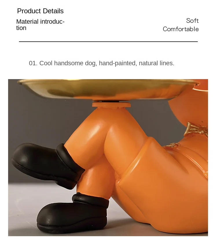 Bulldog Resin Figurine Ornament, Big Mouth Dog with Storage Tray, Candy, Key Storage Container Ornament, Tabletop Figurine