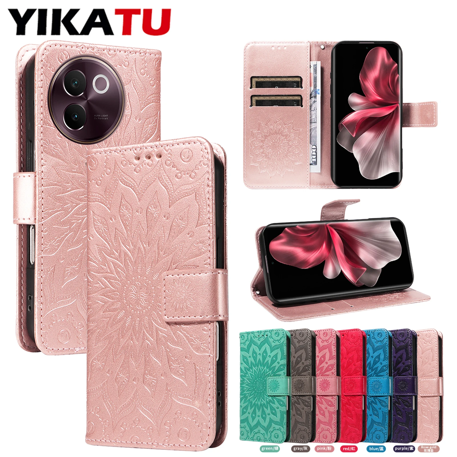 Leather Wallet Phone Case with Card Slots and Magnetic Closure