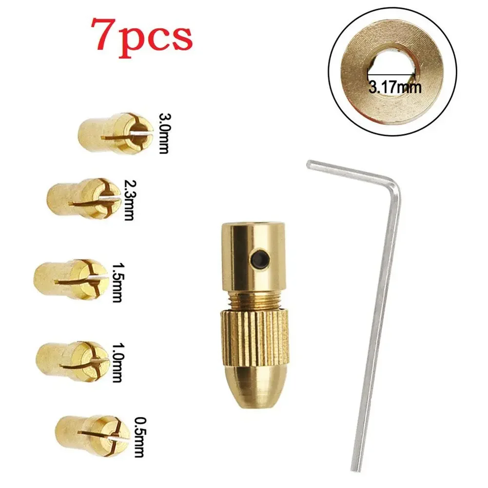 7pcs Mini Drill Brass Collet Chuck 2.35/3.17/4.05/5.05mm Electric Drill Chuck Adapter For Dremel Power Tools Accessories 10pcs wedge tig collet 50mm length argon welding consumable tungsten electrode collet for wp17 18 26 torch accessories