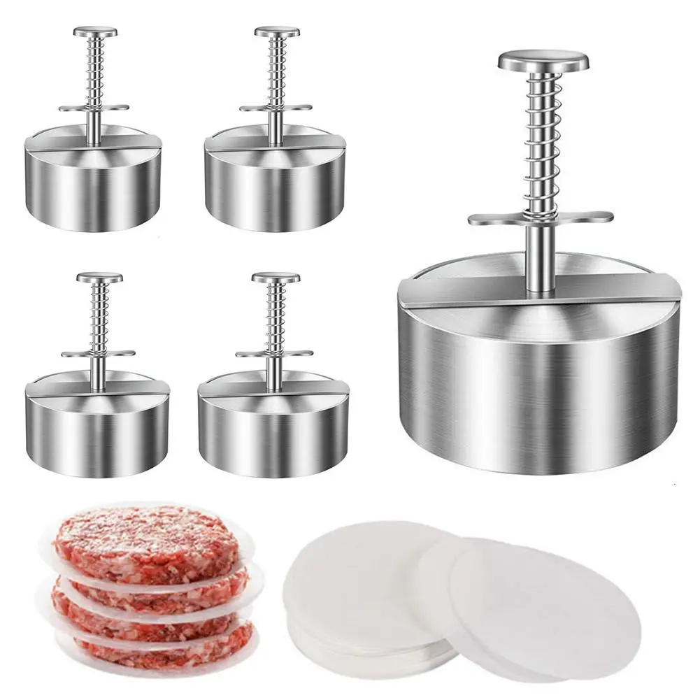 Stainless Steel Burger Press Round Shape Non-stick Patty Adjustable Making Patty Tool Kitchen Hamburger Mold Maker M5p6