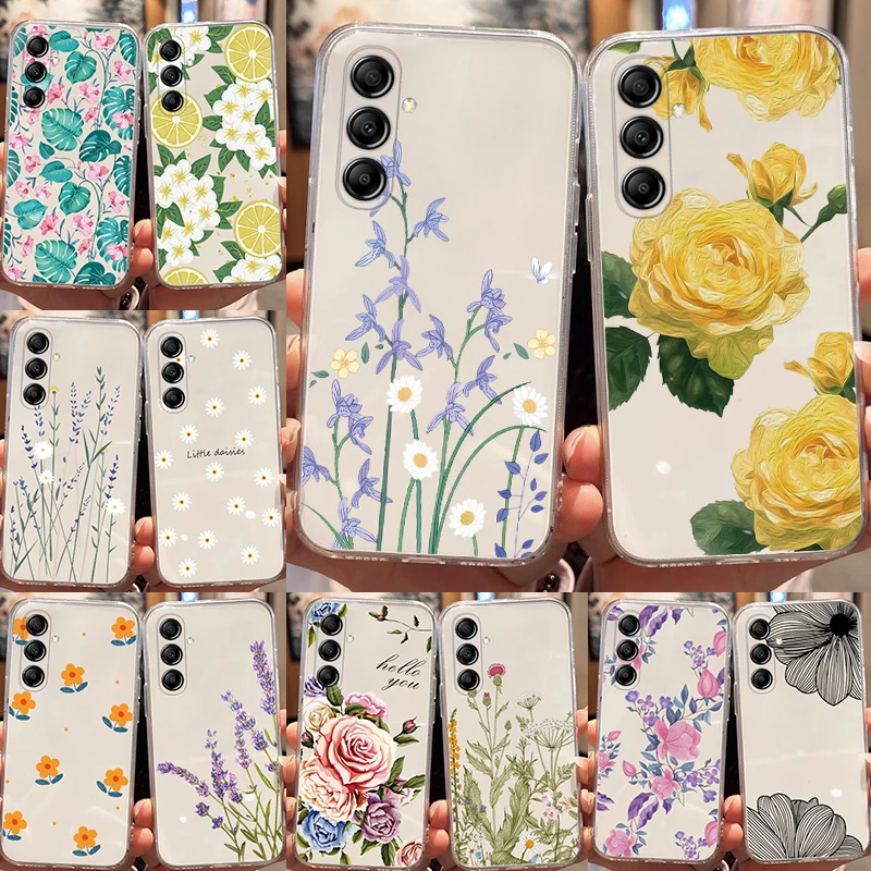Phone Case Samsung Galaxy A56 A17 A07 A13 A14 A15 A25 A34 A35 A36 A54 A55 A06 A04S A24 Luxury Flower Plants Silicone Clear Phone Case