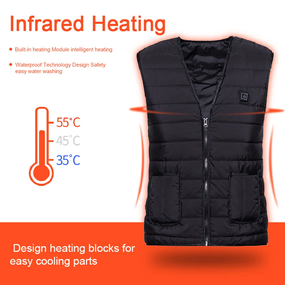 Heated Vest 3-Speed Temperature Adjustment Electric Warming Vest Unisex Clothes For Men Women Hiking Camping Winter Clothing