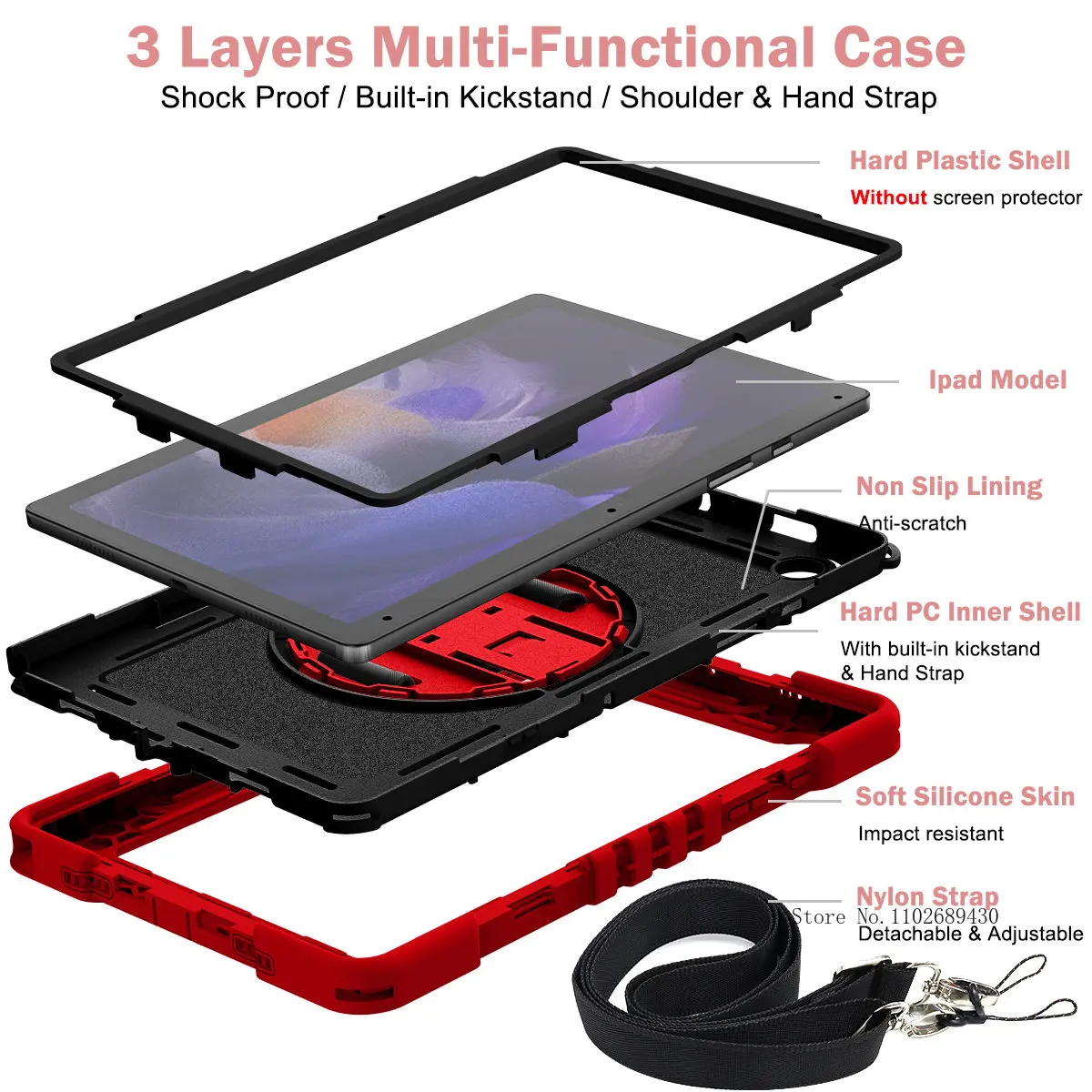 For Samsung Galaxy Tab A8 10.5 SM-X200 X205 X207 2022 Tablet Cover Military Shockproof Kids Case Rotatable Stand_voghion.com
