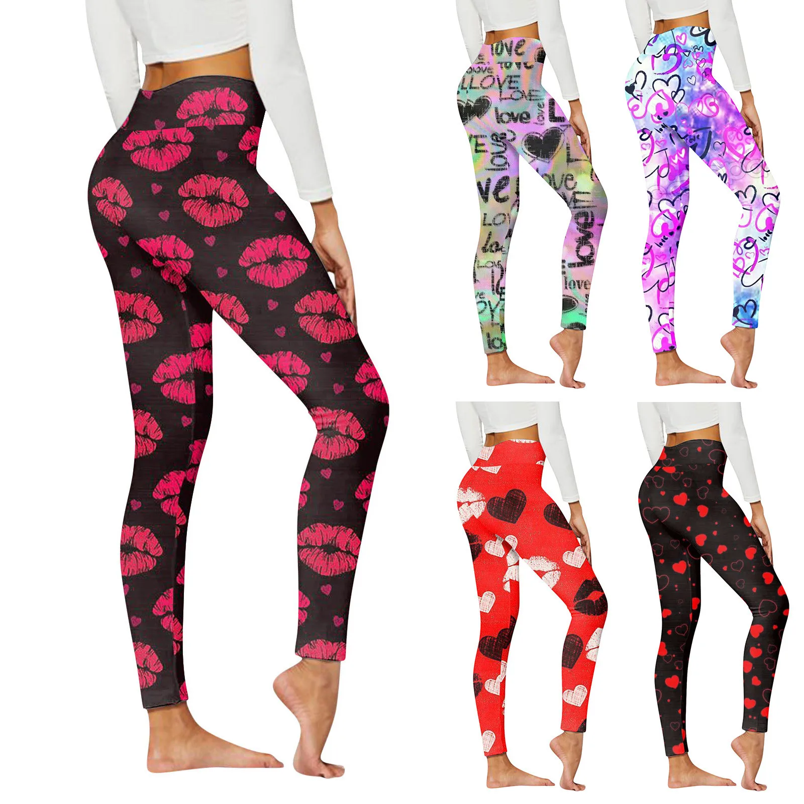 Women Sports Leggings Womens Casual Comfort Pants Heart Print Sports Leggings for Business Outfits