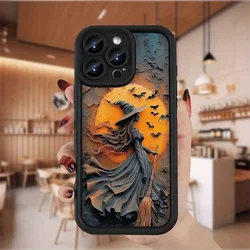 Halloween Witch Pattern Shockproof Silicone Phone Case - iPhone 15 Plus (Black - YYDSF1393)