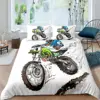 3D Cartoon Racing Motorcycle Print Duvet Cover Motocross Theme Quilt Cover for Kids Teen Boy Bedroom Duvet Cover with Pillowcase 1