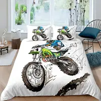 3D Cartoon Racing Motorcycle Print Duvet Cover Motocross Theme Quilt Cover for Kids Teen Boy Bedroom Duvet Cover with Pillowcase 1