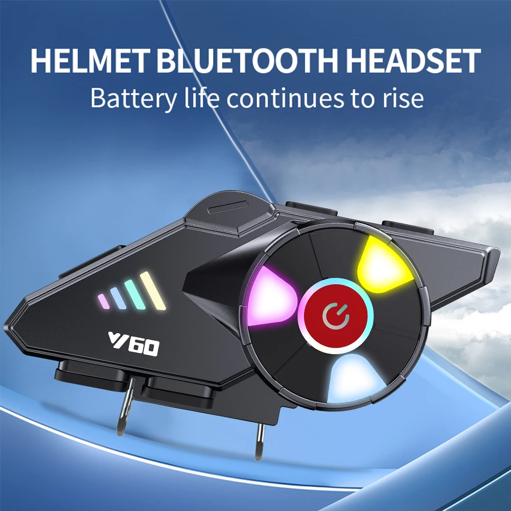 

Bluetooth 5.3 Wireless Motorcycle Helmet Headset Voice Assistant Hands Free Call 2000mAh Moto Earphone With 6 Colors Light