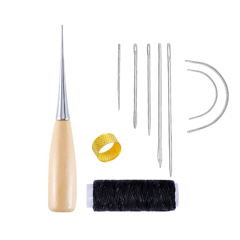 Hand Tools Set Leather Sewing Needles Stitching Awl Needle Set Thread