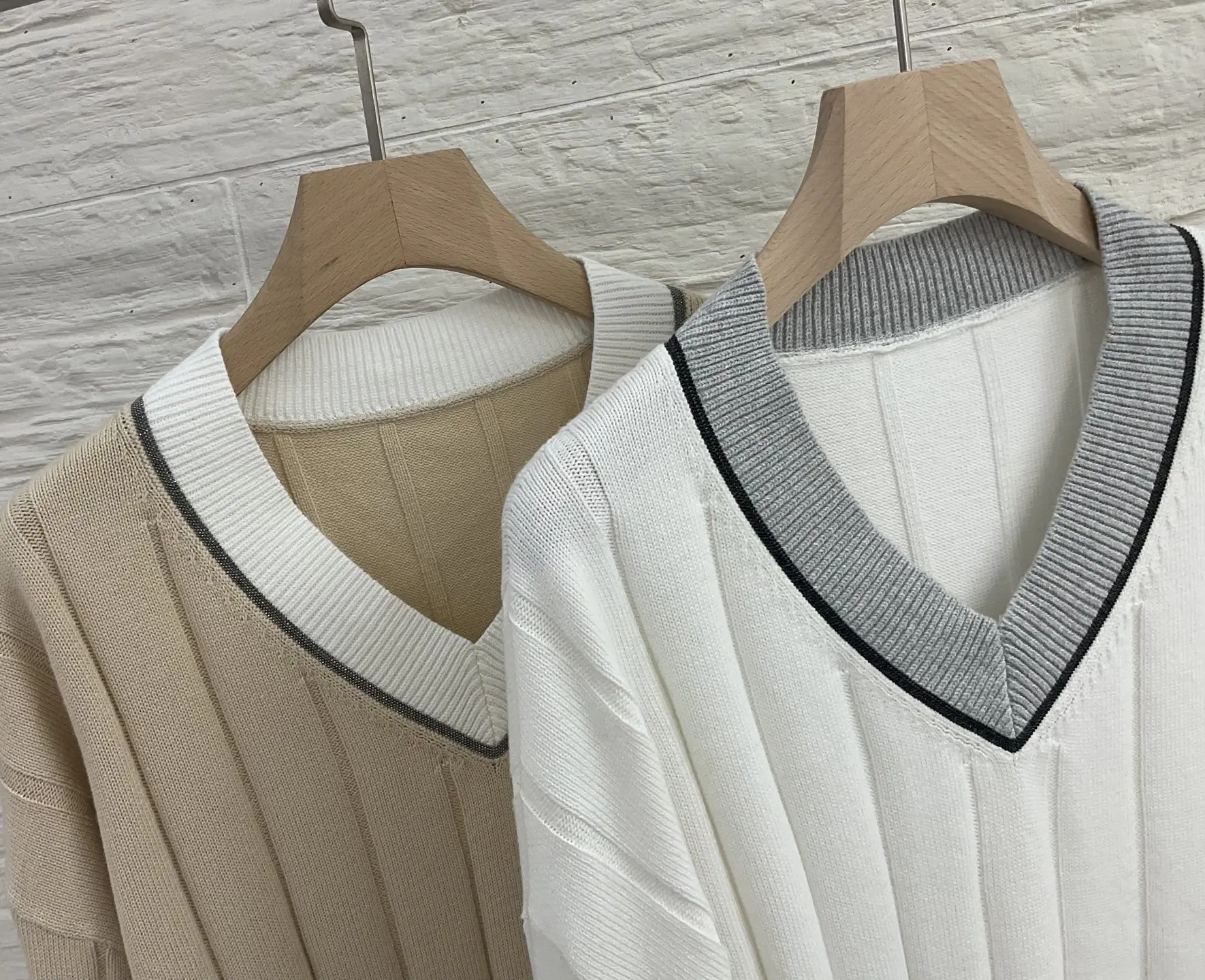 V-Neck Cotton Knitted Sweater Women's Long-Sleeved Top 6