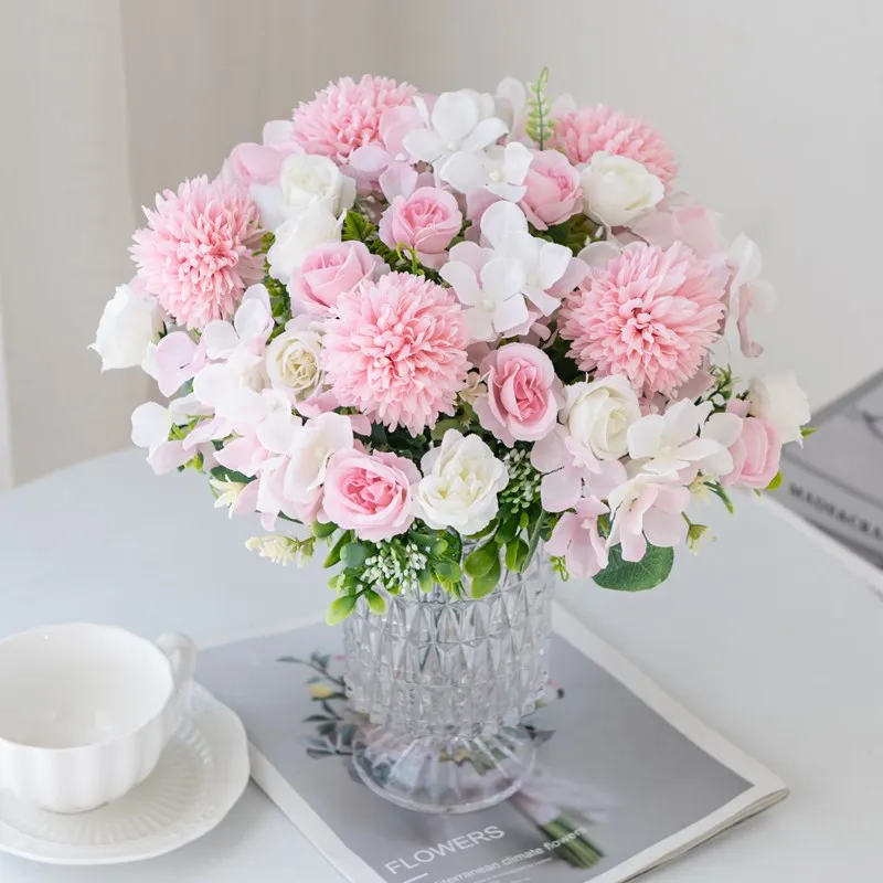 Seide Rose Chrysantheme Brautstrauß Künstliche Blume Hochzeit Outdoor Garten Haus Zimmer Bonsai Dekor Kranz DIY Geschenk Zubehör – Detail 9