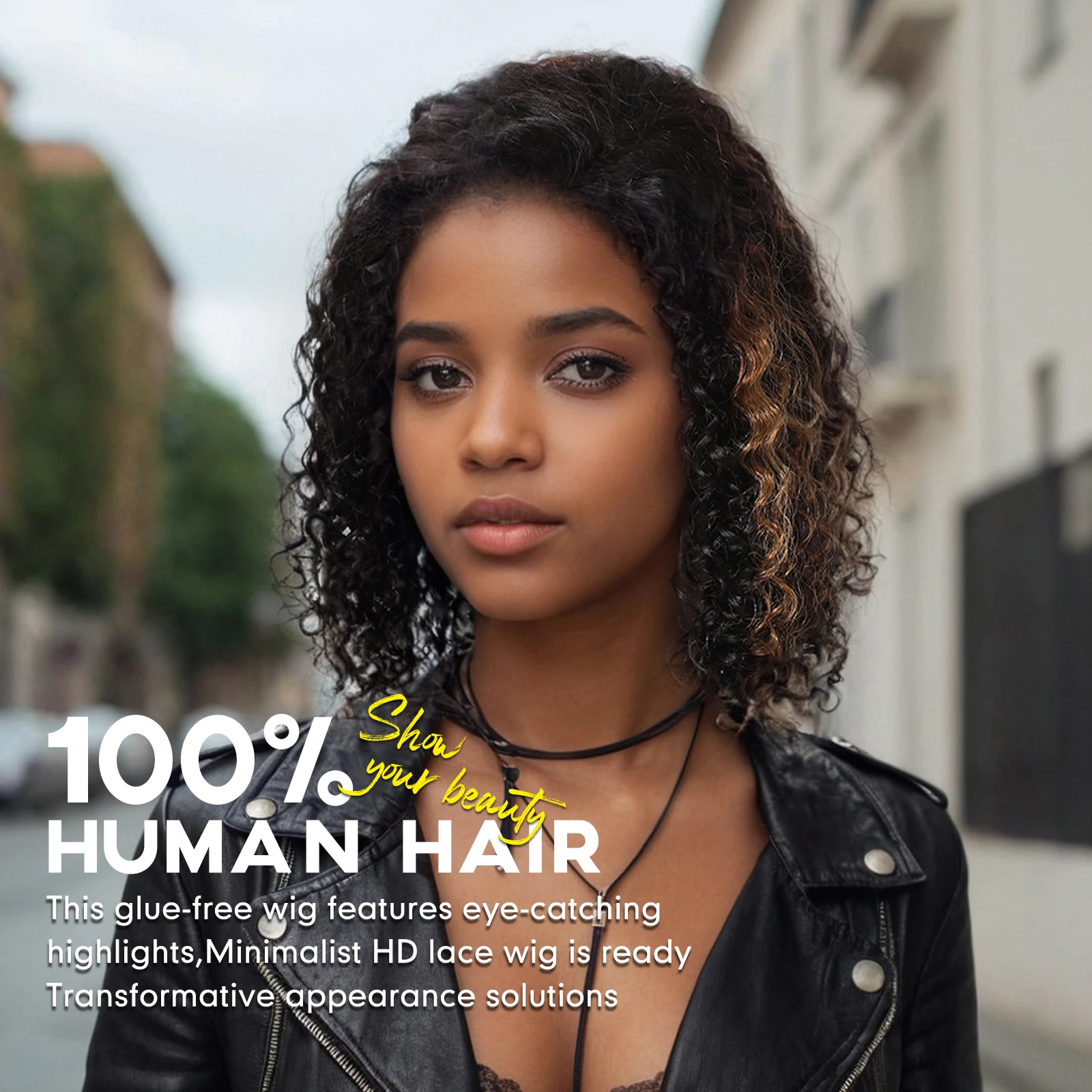 Remy Human Hair Short Kinky Curly Bob Wigs Natural Black Highlight Brown Hair 4x4 HD Transparent Lace Frontal Wig for Women