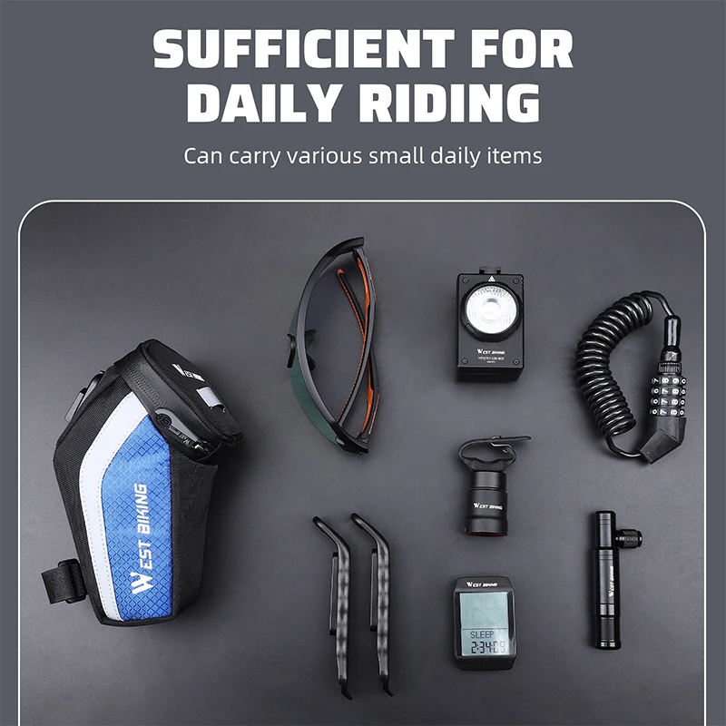 WEST BIKING Portable Bicycle Tail Bag Durable Waterproof Multifunctional Bike Saddle Bag Tool Storage Bag Bike Accessories