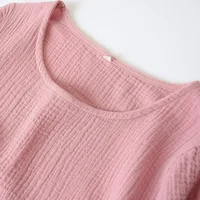 Summer Sleepshirts comfortable solid color cotton gauze long skirt home Nightgowns  women's round neck nightdress thin section - Image 6