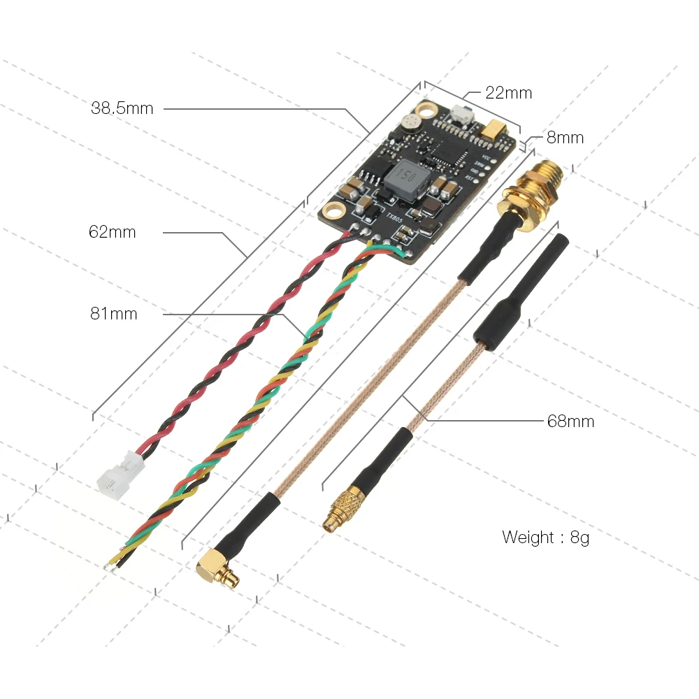 Eachine TX805 VTX 5.8G 40CH 800mW MMCX Antenne FPV pour Drone