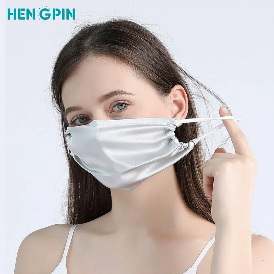 Masque facial 100% soie de mûrier pour femmes et hommes, masque buccal lavable et réutilisable, léger, haut de gamme, respirant, masque d'été en soie glacée