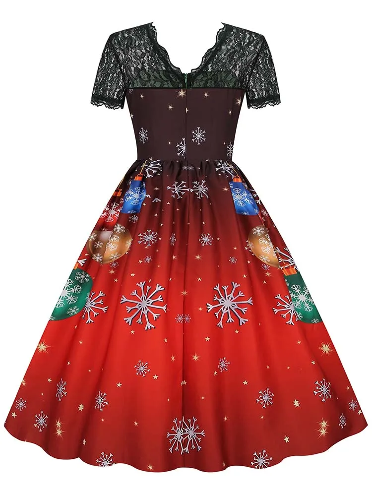 Weihnachts kostüm Party kleid Frauen Kurzarm Spitze Vintage Robe elegante Weihnachten Abendkleid ung – Detail 23