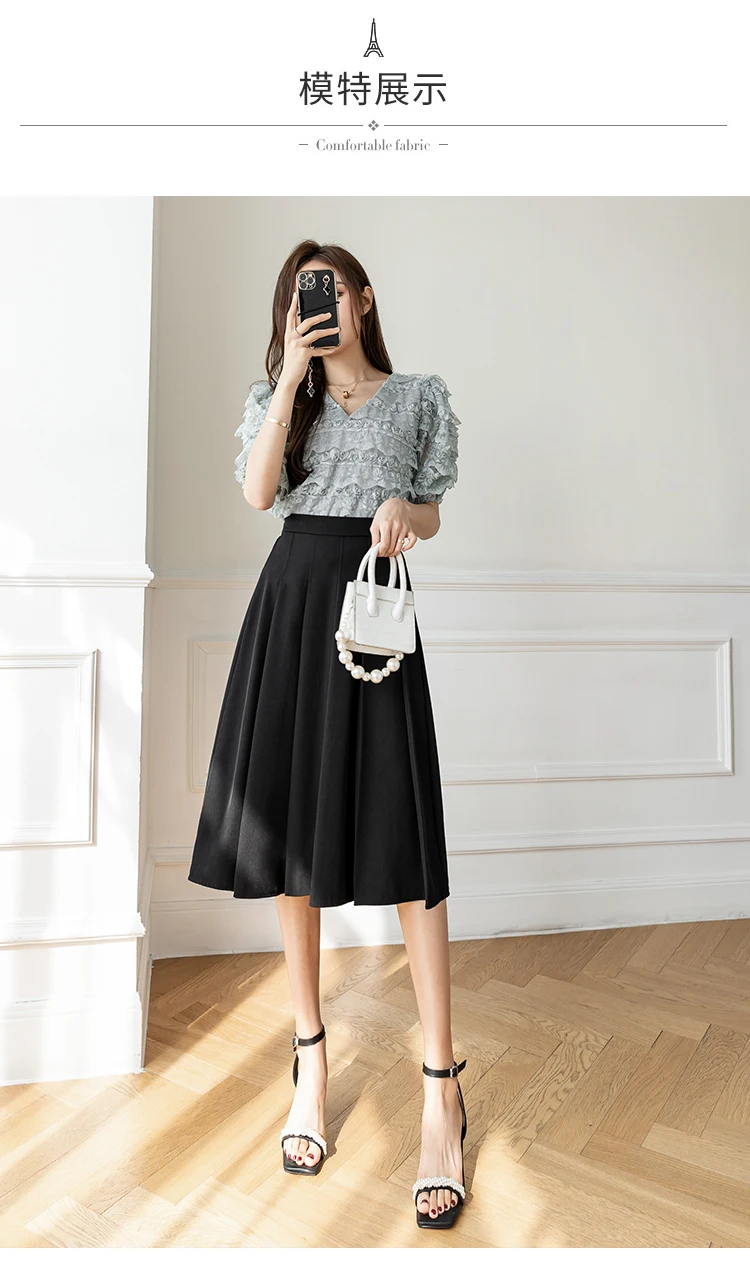 plaid skirt Ladies Elegant A-line Long Skirts New Arrival 2022 Spring Korean Style All-match High Waist Women Casual Pleated Skirt W968 leather skirt