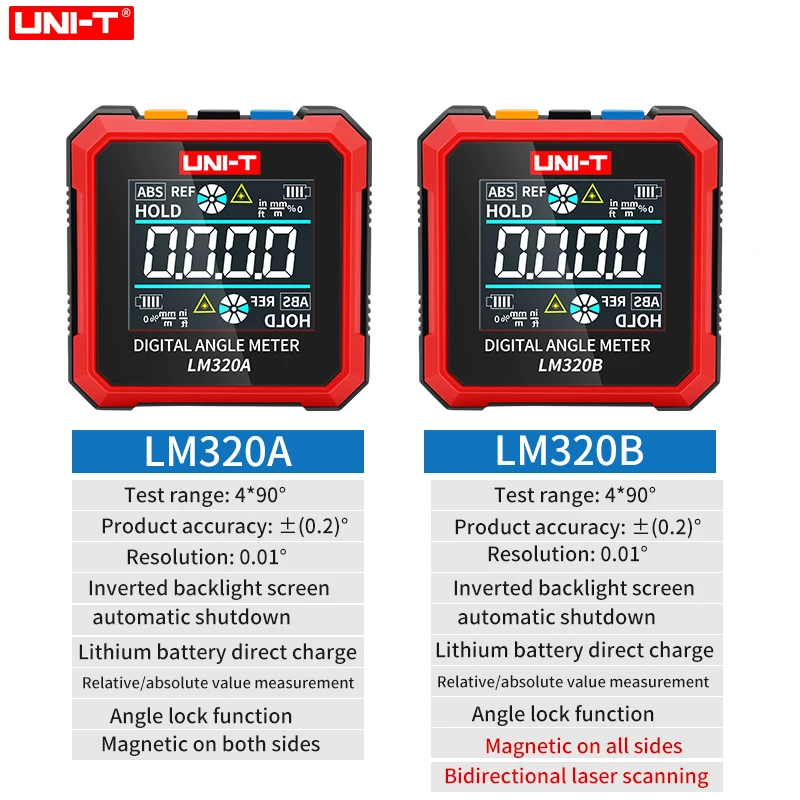UNI-T LM320A LM320B Digital Inclinometer Electronic Angle Meter 4*90° Protractor Magnetic Laser Leveling Tool Angle Tester 5