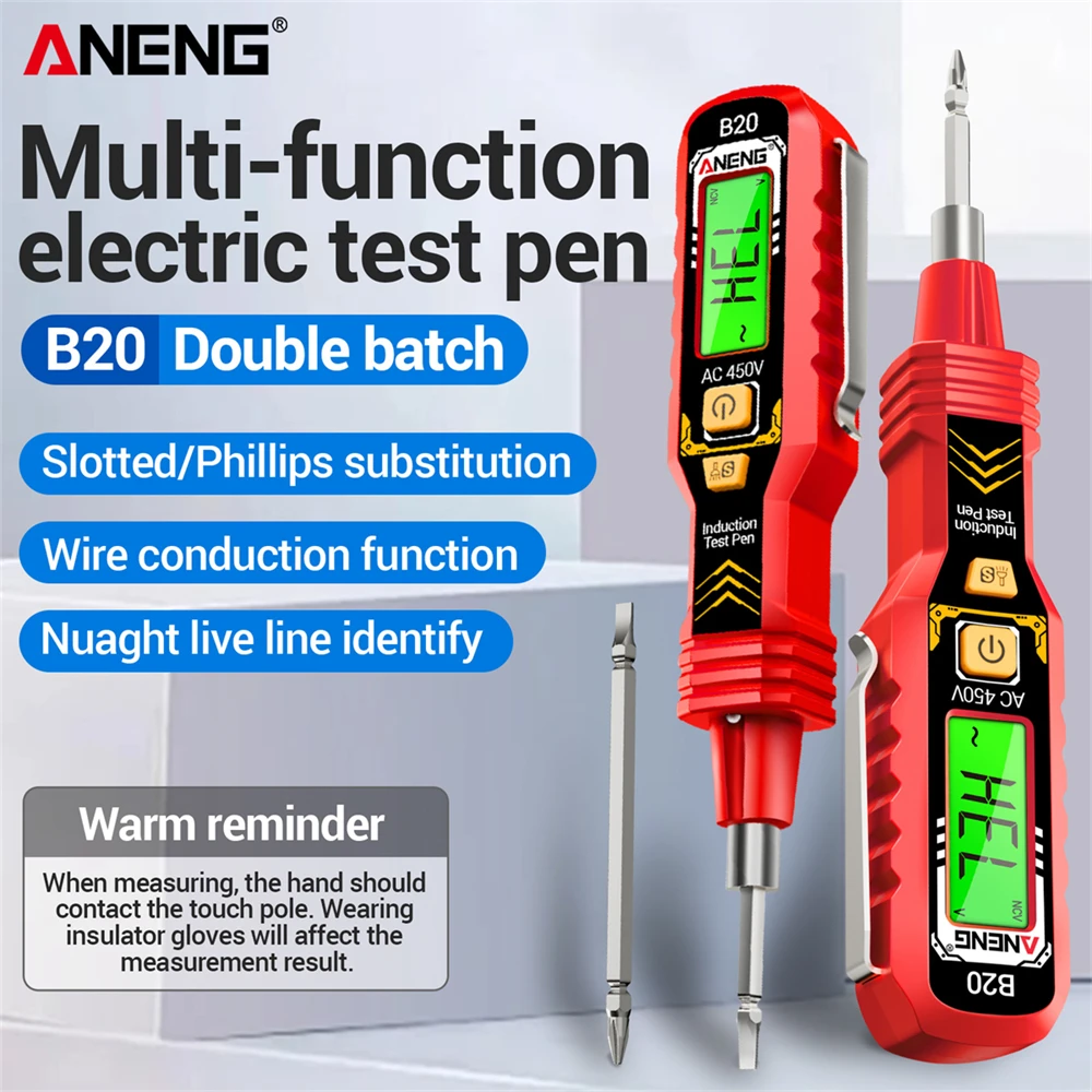 ANENG B20 지능형 전기 테스트 펜 크로스 드라이버 2-in-1 백라이트 색상 변경 알람 전기 테스트 장치