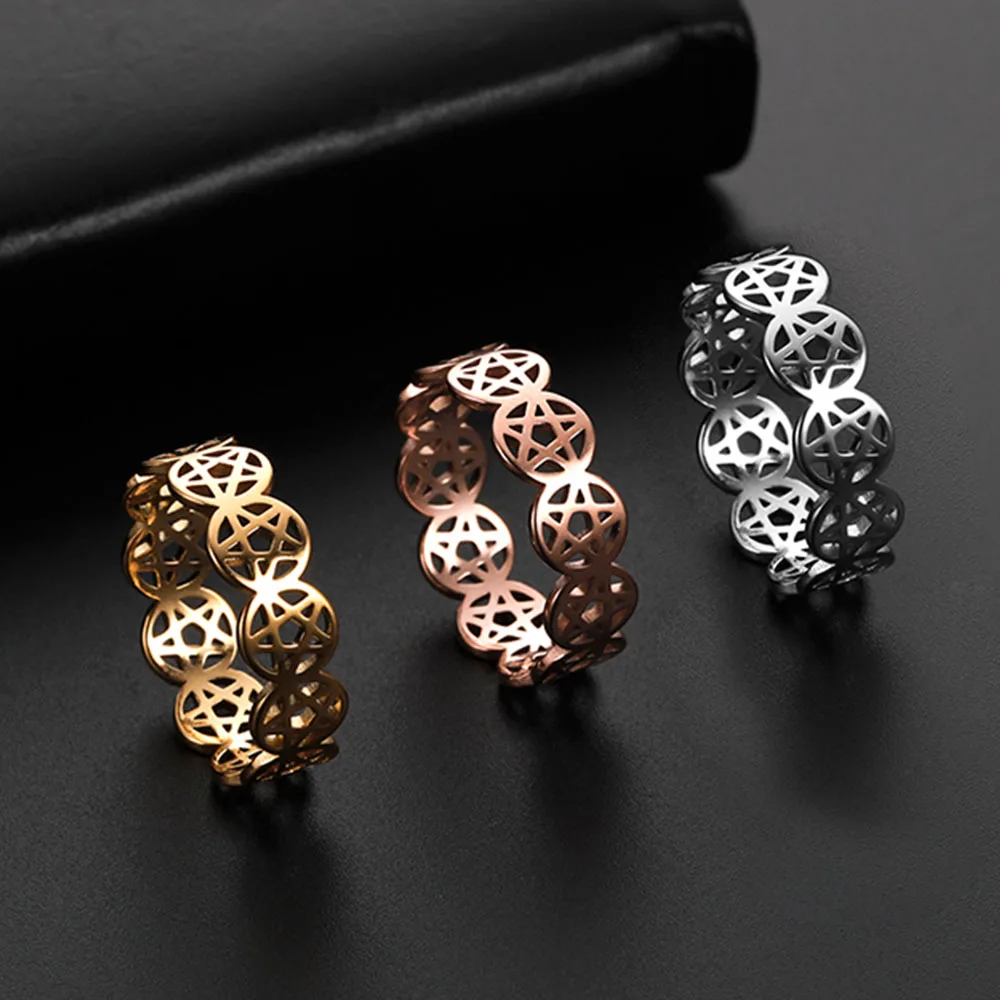Couples Rings Stainless Steel Ring Finger Ring COOLTIME Supernatural Pentagram Ring for Women Stainless Steel Geometric Circular Pentacle Couple Rings