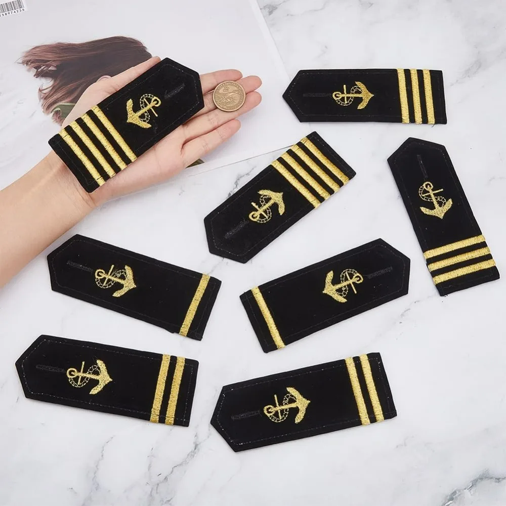 4 Pairs Shoulder Boards Uniform Epaulets Gold Anchor Hardboard Captain Navy Epaulettes Pilot Epaulettes for Cosplay Party