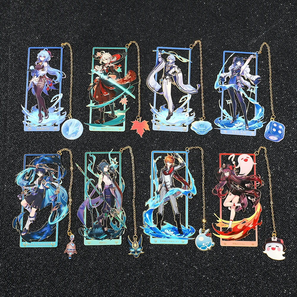 Bookmark Genshin Impact Figure Metal for Women Men Game Fans Collection Gifts for Book Lover