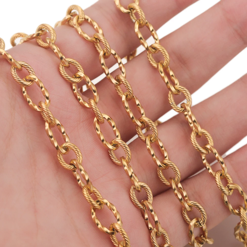 

1meter Stainless Steel Gold Plated Spiral Twisted Twisted Flat Wire NK 1:1 Cuban Chain for DIY Necklace Jewelry Making Supplies